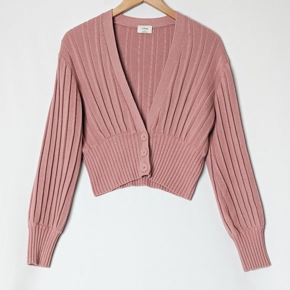 WILFRED New Plunge Front Cardigan  Wool Sweater Mauve Mousse Pink ARITZIA S - Picture 7 of 13